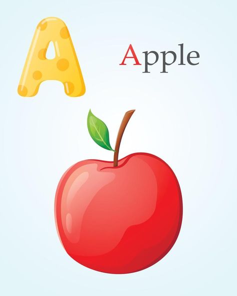 Kids banner template with alphabet letter A and apple cartoon illustration. Apple Cartoon, Cartoon Apple, A For Apple, Kids Banner, Vector Animation, Illustration Advertisement, Letter A, Banner Template, Cartoon Illustration