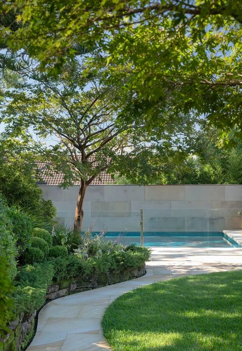 Longueville: Landscape Design Sydney | Joanne Green | Sydney Crepe Myrtles, Sydney Gardens, Australian House, Evergreen Garden, Crepe Myrtle, Garden Swimming Pool, Australian Garden, Coastal Gardens, Most Beautiful Gardens