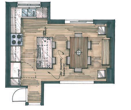 Candice Olson's Divine Design: Perfect Union - ELLE DECOR Croquis Architecture, Interior Design Renderings, Drawing Interior, Candice Olson, Interior Design Drawings, Interior Design Sketch, Interior Design Sketches, Kitchen And Dining Room, Interior Sketch