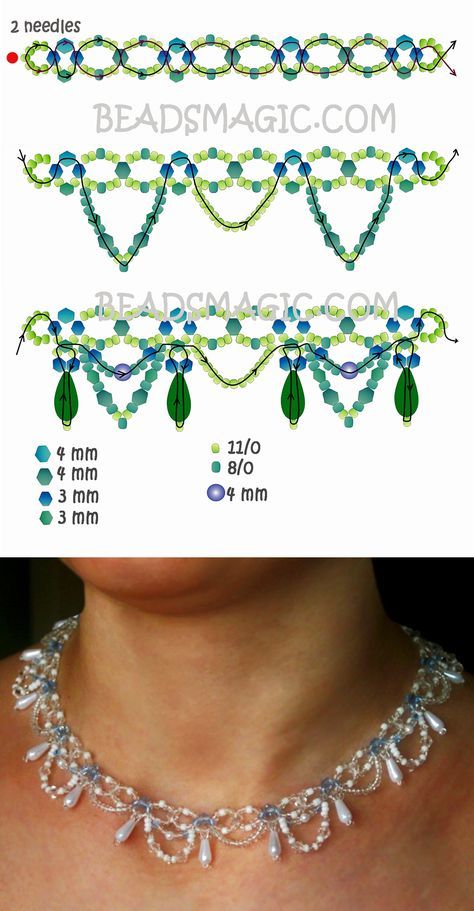 Beads Necklace Patterns, Necklace Beading Pattern, Pearl Beading Pattern, Diy Cute Necklaces, How To Beaded Jewelry, Necklace Bead Patterns, Beads Magic Free Pattern, Bead Jewellery Patterns, Seed Bead Necklace Patterns Free