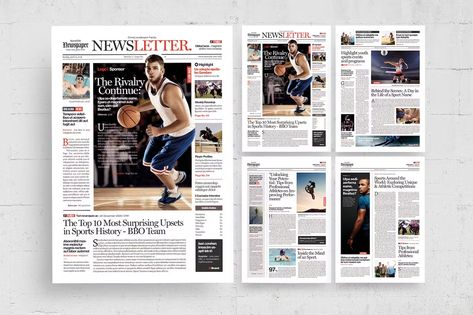 Sports Newsletter, Sports Newspaper, Newsletter Design Layout, Newspaper Design Layout, Newsletter Layout, Newspaper Layout, Club Magazine, Newspaper Template, Newsletter Template