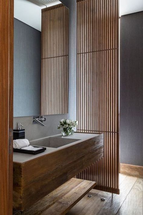 30 Modern Interior Design With Japanese Influences | Home Design And Interior Interior Design Japanese, Japanese Bathroom, Bad Inspiration, Japanese Interior Design, Wooden Bathroom, Inside Design, Japanese Interior, Trendy Bathroom, Bathroom Design Luxury