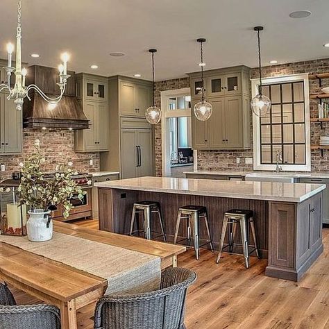 Interior Design Country, Farmhouse Kitchen Design, Kitchen And Dining Room, Kitchen Farmhouse, Rustic Kitchen Decor, Open Concept Kitchen, Farmhouse Style Kitchen, Modern Farmhouse Kitchens, Kitchen Redo