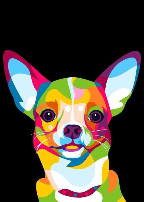 Dog Painting Pop Art, Chihuahua Drawing, Colorful Dog Art, Colorful Hairstyles, Chihuahua Art, Wpap Art, Polygon Art, Dog Poster, Chihuahua Dog