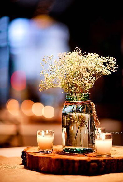 These rustic centerpieces are charming AND easy to make! Top 10 Rustic Wedding DIY Ideas You Can Actually Do Deco Champetre, Babies Breath, Artistic Wedding, Wedding Table Decorations, Deco Floral, Wedding Diy, Baby's Breath, Wedding Cake Designs, Simple Wedding