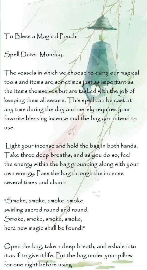 Spellwork | To Bless a Magical Pouch Monday Spellwork, Monday Magick, Magical Pouch, Witch Knowledge, Monday Magic, Herbal Education, Wiccan Crafts, Witch Bottles, Incense Oil