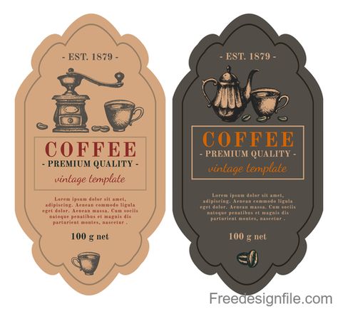 Vintage coffee labels template vector design Packaging Design Coffee, Coffee Menu Template, Cold Brew Packaging, Coffee Labels, Sign Painter, Vintage Template, Coffee Pack, Buffet Ideas, Coffee Label