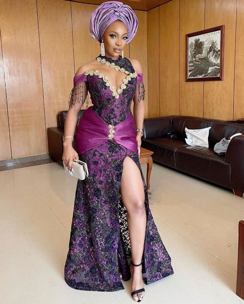 Asoebi Styles Lace, Nigerian Lace Dress, Aso Ebi Lace, Lace Long Gown, Aso Ebi Lace Styles, Purple Lace Dress, Nigerian Lace Styles Dress, Nigerian Lace Styles, Lace Gown Styles