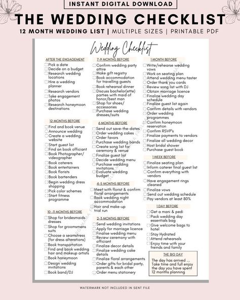 12 Month Wedding Planning Checklist, Marriage To Do List, Wedding Planning Timeline 12 Months, Wedding To Do List Poster Board, Wedding Items Checklist, Wedding Checklist Pdf, Wedding List Planning, Wedding To Do Board Sticky Notes, Wedding Timeline 12 Month