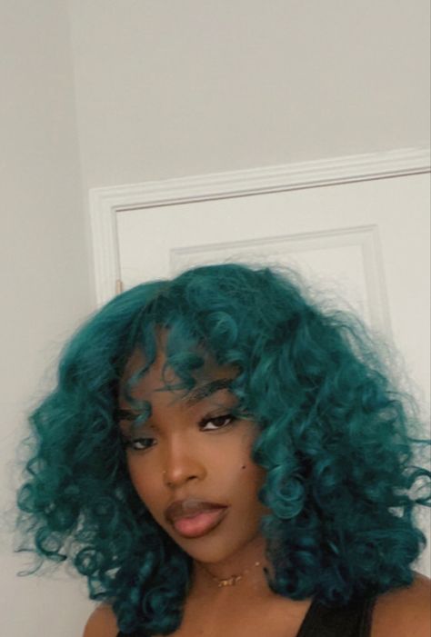 Teal Green Hair Color, Dark Teal Hair Black Women, Blue Green Curly Hair, Dark Teal Hair Color, Blue Green Hair Black Women, Turquoise Curly Hair, Blue And Green Hair Black Women, Turquoise Hair Black Women, Teal Dyed Hair