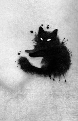 Paint Splatter Tattoo, Splatter Tattoo, Kitten Tattoo, Rare Tattoos, Faded Tattoo, Black Cat Painting, Mark Tattoo, Black Cat Tattoos, Scary Cat