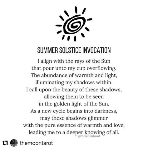 New Season = New Music 🙌🏽 Repost @themoontarot with @get_repost ・・・ And so it is ✨ Happy Summer Solstice to everyone up here on the… Shadow Work Witchcraft, Meditation Mantras Affirmations, Becoming A Witch, Peace At Last, Litha Summer Solstice, Happy Solstice, Pagan Prayer, Happy Winter Solstice, The Moon Tarot