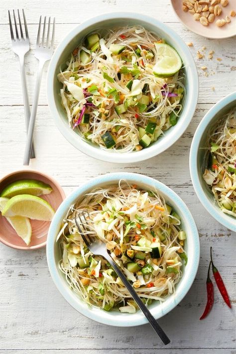 Glass Noodle Salad — Taste of Home Thai Glass Noodle Salad, Poached Shrimp, Glass Noodle Salad, Rice Noodle Salad, Glass Noodles, Hearty Salads, Noodle Salad, Awesome Food, Noodle Bowls