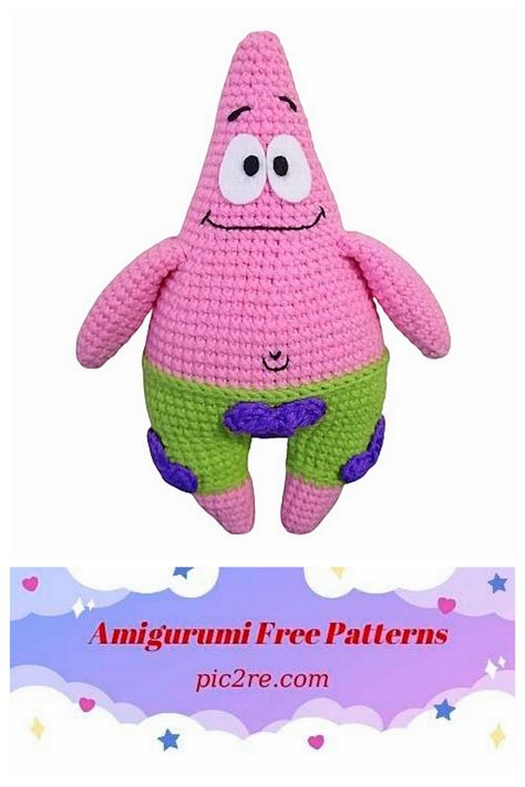 Crochet Patrick Star Amigurumi Free Pattern - Amigurumi Patterns Crochet Patrick Star, Doll Amigurumi Free Pattern, Stitch Character, Crochet Lovey, Crochet Stitches For Blankets, Giraffe Pattern, Crochet Things, Patrick Star, Cute Giraffe