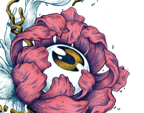 Botanical Eyes on Behance Eyeball Drawing, Surreal Flowers, Eyeball Tattoo, Tattoo Shading, Ghibli Tattoo, Eyeball Art, Ball Drawing, Lino Art, Eye Eye