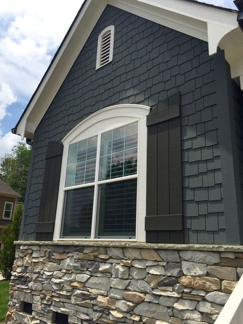 Cottage Exterior Colors, Vinyl Cladding, Cape Cod Exterior, Window Trims, Siding Styles, Exterior Window, Dream Cabin, Black Shutters, Siding Colors