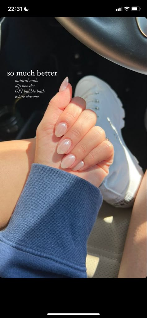 Wedding Nails Bridesmaid 2023, Dip Pearl Nails, Chrome Nails Natural Nail, Engagement Dip Nails Ideas, Neutral Nails Powder Dip, Dip Powder Engagement Nails, Dip Polish On Natural Nails, Opi Dip Powder Bubble Bath, Wedding Nails 2023 Trends