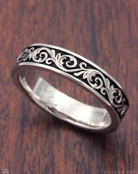 A stylized vine wraps this band and creates an infinity symbol design. Made just for you in your choice of metal, this band was customized in palladium with a darkened recess background. Mens Engagement Rings Silver, Fine Apple, Infinity Symbol Design, Silver Rings For Men, Eternity Symbol, Emerald Stone Rings, Bands Rings, Mens Ring Designs, Thumb Rings Silver