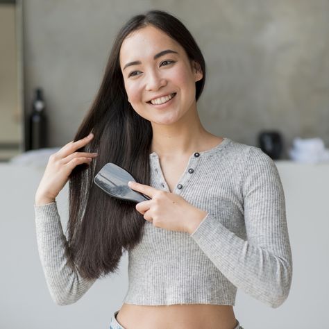 Person Brushing Hair Reference, Brushing Hair Pose Reference, Brushing Hair Reference, Brushing Hair Pose, Woman Brushing Hair, Casual Poses, Brushing Hair, Professional Hair Tools, Hair Portrait