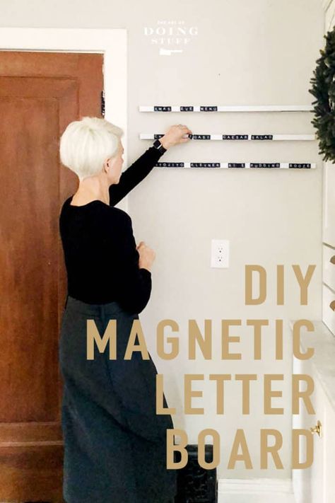 DIY Magnetic Letter Board. via @artofdoingstuff Wall Letter Board, Diy Wall Letters, Menu Board Diy, Moving To Dallas, Wall Mounted Bar, Diy Magnets, Teen Fun, Scrabble Letters, Magnetic Letters