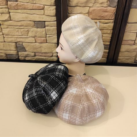 Plaid Beret, Beret Women, Slouchy Beret, Wool Beret, Berets Cap, Wool Caps, Black French, Wool Berets, Hat For Women