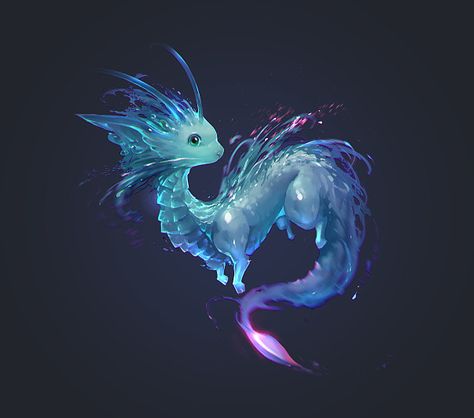 water, Lee J.P on ArtStation at https://www.artstation.com/artwork/lX8la Mystical Animals, Water Dragon, Mythical Animal, Cute Fantasy Creatures, Fantasy Beasts, Creature Drawings, J P, Fantasy Creatures Art, Mythical Creatures Art