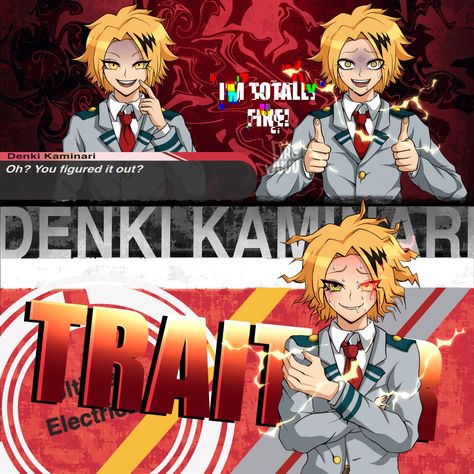 @firejuuu Danganronpa X Bnha, Mha X Danganronpa, Mha Denki Kaminari, Mha Crossover, Mha Denki, Danganronpa Au, Danganronpa Art, Mha Fanart, Human Pikachu