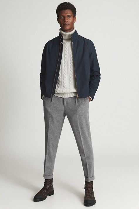 Mens Grey Jacket Outfit, Mens Wool Trousers Outfit, Wool Pants Men Outfits, Men’s Grey Pants Outfit, Dark Grey Trousers Outfit Men, Navy Blue And Gray Outfit, Grey Wool Pants Outfit, Dark Grey Pants Outfit Men, Wool Trousers Outfit