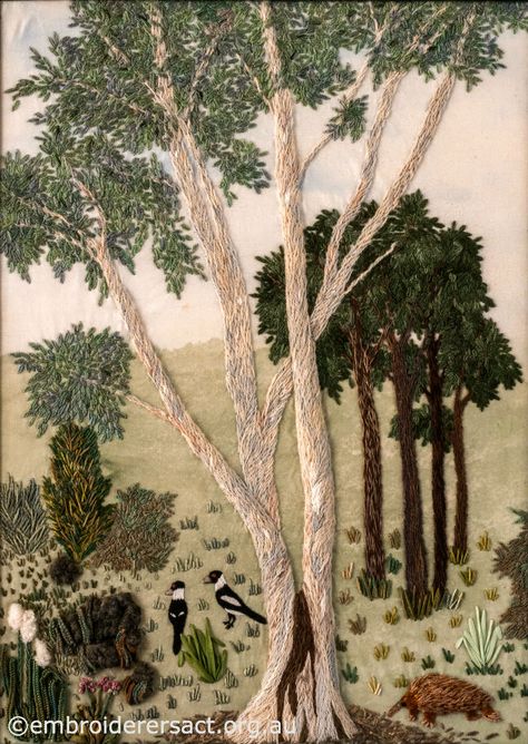 Bush Scene Landscape Quilts, Hand Work Embroidery, Brazilian Embroidery, Needlework Embroidery, Thread Painting, Embroidery Motifs, 자수 디자인, Needlepoint Patterns, Silk Ribbon Embroidery