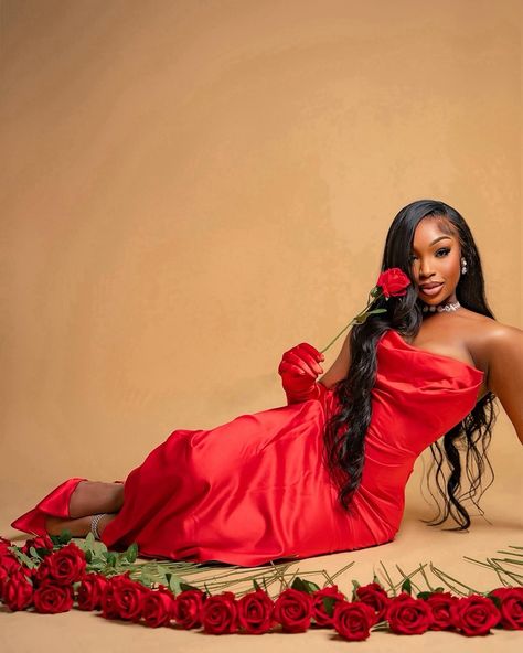 soft 🌹 7/29, happy birthday 2 me. ❤️ Red Dress Bday Photoshoot, Red Dress With Red Lipstick, Red On Red Photoshoot, Birthday Photoshoot Red Dress, Red Dress Photoshoot Ideas Studio, Grown Birthday Photoshoot, Bday Cake Photoshoot, Photoshoot With Red Roses, February Birthday Photo Shoot Ideas