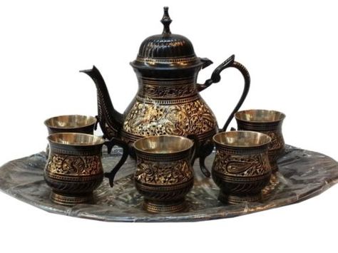 Metal Brass TEA CUP SET With Bidri Work | eBay Indian Ceramics, Korean Tea, Indian Tea, Cups Of Tea, Clay Cup, Handmade Cups, Tea Culture, Tea Powder, Authentic Indian