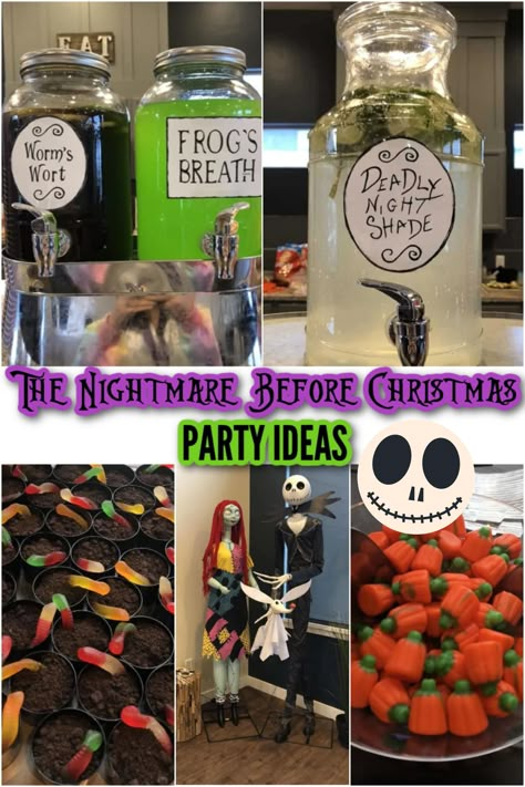 collage of nightmare before christmas party ideas Nightmare Before Christmas Party Ideas, Festa Hotel Transylvania, Tim Burton Party, Nightmare Before Christmas Party, A Nightmare Before Christmas, Nightmare Before Christmas Tree, Jack Y Sally, Christmas Party Ideas, Nightmare Before Christmas Decorations