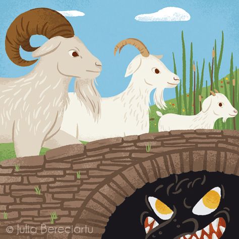 The Three Billy Goats Gruff Cat Lady Illustration, Draw Fairy, The Three Billy Goats Gruff, Lady Illustration, Illustration Tips, Drama Activities, Three Billy Goats Gruff, Billy Goats Gruff, Fairytale Nursery