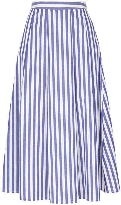 Gestuz Wray Striped Poplin Midi Skirt striped in color lightblue and white. sailor style. Sailor Style, Sailor Stripes, French Stripes, Cotton Midi Skirt, Striped Midi Skirt, Sailor Fashion, Full Skirts, Global Citizen, Striped Skirt