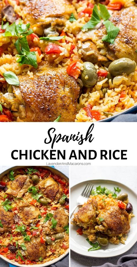 Chicken Thighs And Rice One Pot, Cuban Meals, Tray Meals, Panamanian Recipes, Mexican Bbq, Spain Recipes, Spanish Meals, Spanish Chicken Recipes, Spanish Chicken And Rice