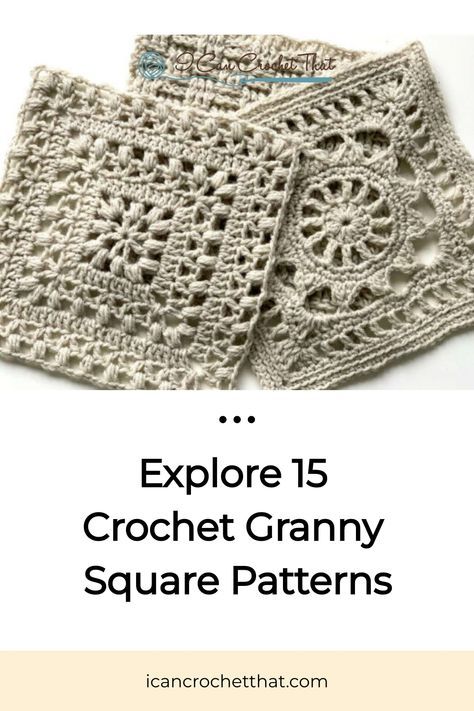 Unique Granny Square Motifs Looking for unique granny square motifs? Our roundup features creative and beautiful patterns perfect for adding a personal touch to your projects. Save this pin to keep these must-try granny square patterns handy for your next creation! Granny Square Charts Free Pattern, Crochet A Square A Day, Lace Crochet Granny Square Free Pattern, Different Granny Square Blanket, Granny Square Block, 6 Inch Granny Squares, Granny Square Written Pattern Free, Crochet Different Granny Squares, Crochet Square Stitch