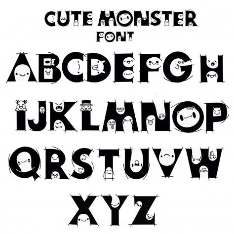 Alphabet with cute and funny monsters | Premium Vector #Freepik #vector #background Monster Font, Funny Monsters, Abc Alphabet, Cute Monsters, Handwritten Fonts, Graphic Editing, Alphabet Illustration, Vector Background, Designs To Draw