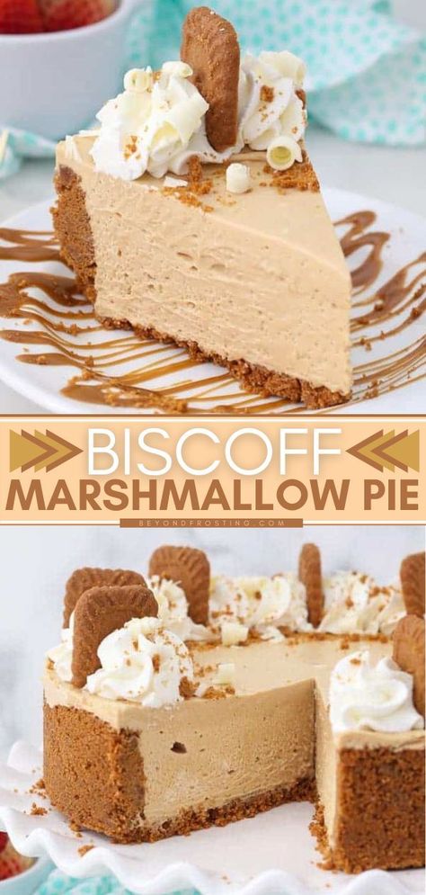 Biscoff Marshmallow, Biscoff Pie, Marshmallow Fluff Filling, Biscoff Cream, Marshmallow Pie, Dinner Pies, Biscoff Recipes, Speculoos Cookies, Biscoff Cheesecake