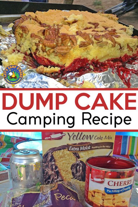 Dutch Oven Dump Cake, Dutch Oven Desserts, Camping Dessert Recipes, Cherry Dump Cake Recipe, Dutch Oven Camping Recipes, Cake Varieties, Pumpkin Pie Cake, Dump Cake Recipe, Dutch Oven Camping