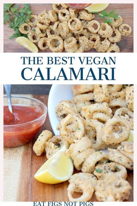 The best vegan calamari made from hearts of palm! Vegan Calamari, Calamari Recipes, Hearts Of Palm, Vegan Fish, Meat Appetizers, Desserts Vegan, Vegan Appetizers, Calamari, Vegan Cooking