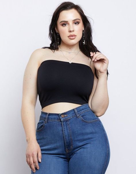 Tube Top Outfit Plus Size, Plus Size Tube Top Outfit, Bandeau Outfit, Plus Size Tube Top, Tube Top Outfit, Tube Top Outfits, Tube Top Dress, Crop Top Casual, Curvy Plus Size