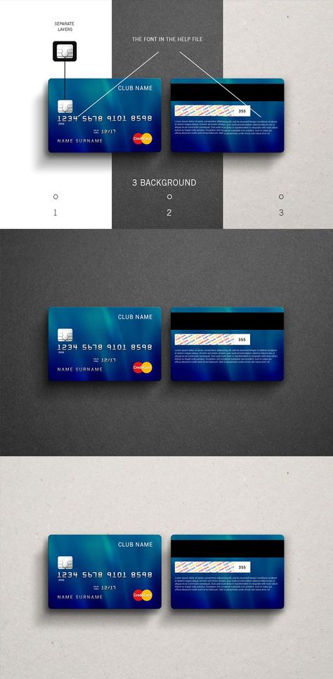 Credit Bank Card Mock-Up DETAILS Features: Main file contain 1 psd file & 1 help file to customize your design into a smart object. 3000 x 2000 pixel resolution in 300 dpi Easy and fast editing via smart objects Organizaed Layers and folders Background is separated Full control over the light and shadows Links to fonts in the help file Credit Card Infographic, Birth Certificate Template, Credit Card Design, Free Credit Card, Apple Gift Card, Id Card Template, Money Generator, Graphic Design Lessons, Credit Card Numbers