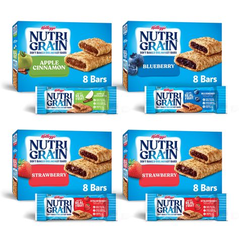 Kellogg's Nutri-Grain, Soft Baked Breakfast Bars, Variety Pack, Good Source of 8 Vitamins and Minerals, 2.6lb case (4 Count) Baked Breakfast Bars, Whole Grain Snacks, Breakfast Cereal Bars, Snacks Kids, Baked Breakfast, Gourmet Food Store, Breakfast Bites, Soft Bakes, Cereal Bars