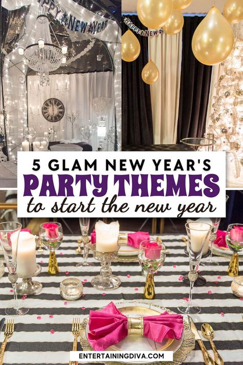 New Year’s Eve Theme Party, New Years Eve Theme Party Ideas, Glam Party Ideas, Glitz And Glam Party Decorations, New Years Eve Party Themes, Glitz And Glam Party Theme, Glitz And Glamour Party, New Year Home Decor Ideas, New Years Party Themes