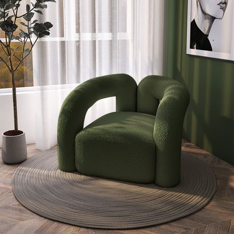 Green Furniture Living Room, Curved Armchair, Boho Accent Chair, Boucle Accent Chair, Forest Bedroom, Swivel Recliner Chairs, Library Room, Dark Furniture, White Upholstery