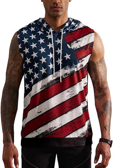 This Patriotic American Flag Tank Top Hoodie Offers a Vibrant Display of Colors that is Tasteful for Any Man of Style. This is the Most Direct Expression of Patriotism for Any Proud American. Please Add a Few Sleeveless Gym Muscle Shirts to Your Wardrobe Before 4th of July Day. More American Flag Clothing Can Search "Arvilhill July 4th". American Flag Clothes, American Flag Tank Top, Gym Muscle, Muscle Shirt, Muscle Shirts, Quran Quotes Love, Tank Top Hoodie, Quran Quotes, Sleeveless Tank Top