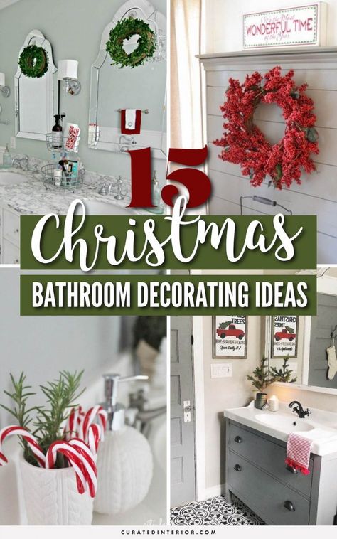 15 Brilliant Christmas Bathroom Decor Ideas! #BathroomDecor #ChristmasDecor #ChristmasHome #ChristmasBathroom Toilet Shelving, Christmas Bathroom Decor Ideas, Wc Decoration, Holiday Bathroom, Bathroom Decor Ideas Themes, Decorating Bathroom, Christmas Bathroom Decor, Christmas Bathroom, Bathroom Decor Sets