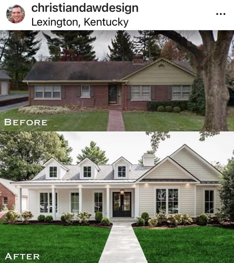 Dream House Exterior Farmhouse, House Exterior Farmhouse, Rancher Homes, Ranch Makeover, Exterior Farmhouse, Ranch House Remodel, Exterior House Renovation, Ranch House Exterior, Painted Brick House