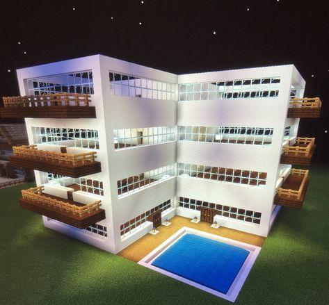 Minecraft Hotels Ideas, Minecraft Hotel, Case Minecraft, Cube Games, Minecraft House Plans, Minecraft Pocket Edition, Minecraft City, Hotel Building, Minecraft Blueprints