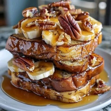 Guy Fieri | Banana Pecan Caramel French Toast | Facebook Soup Recipes Simple, Caramel French Toast, Cranberry Orange Cake, Nigella Lawson Recipes, Recipes Banana, French Toast Ingredients, Gordon Ramsay Recipe, Pork Schnitzel, Ina Garten Recipes